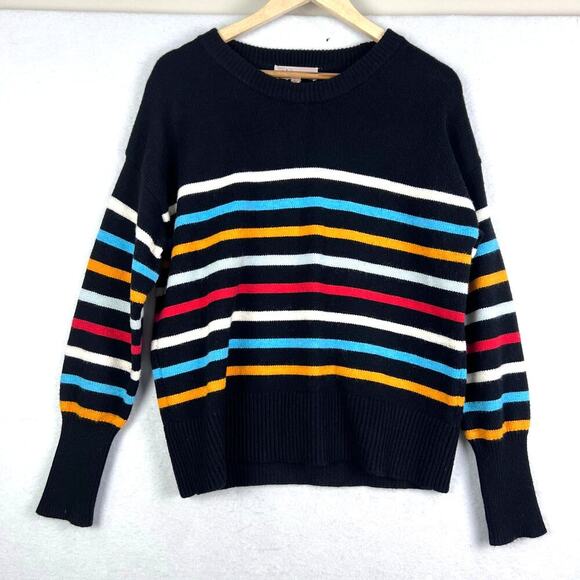 Philosophy Soft Fuzzy Black Striped Viscose Pullover Crewneck Sweater L Preppy - Picture 1 of 10